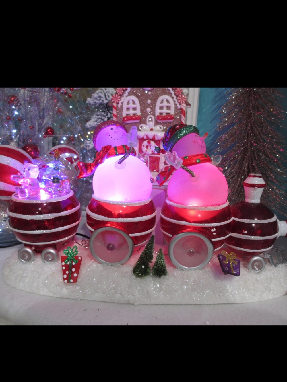 JC Penny Lighted Acrylic Snowman on Train NIB Light up the holidays